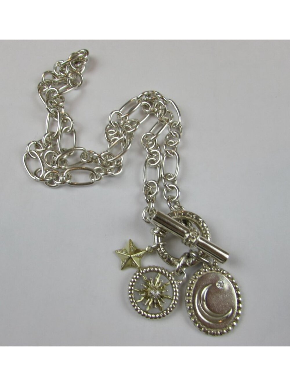 Slane & Slane Celestial Sterling Silver 18K gold diamonds Toggle 18" 3 Pendants